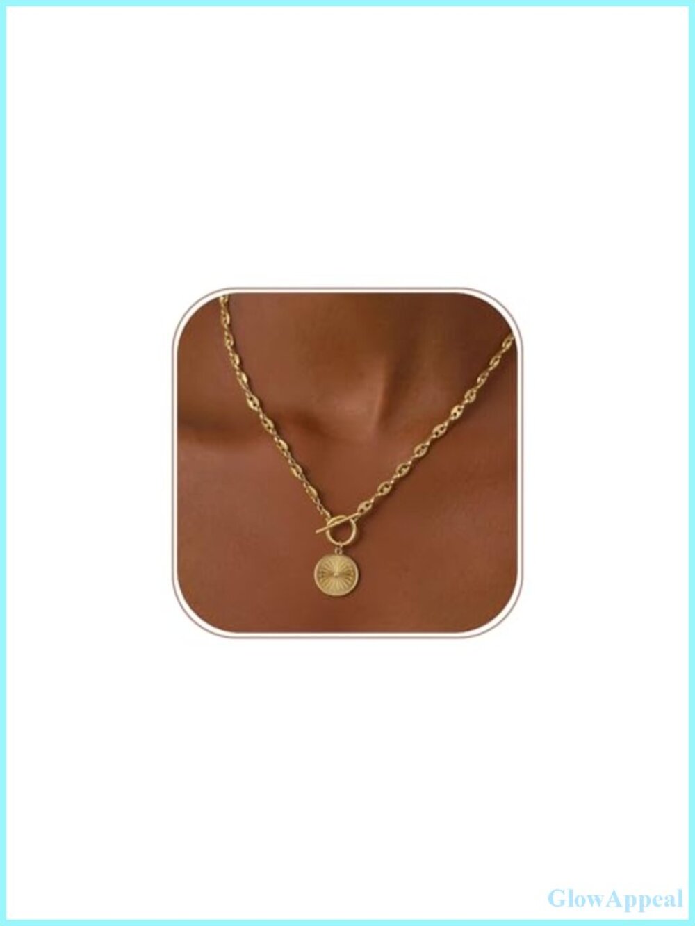 14K Gold Plated Chunky Pendant Necklace Toggle Clasp 18.1 Inch